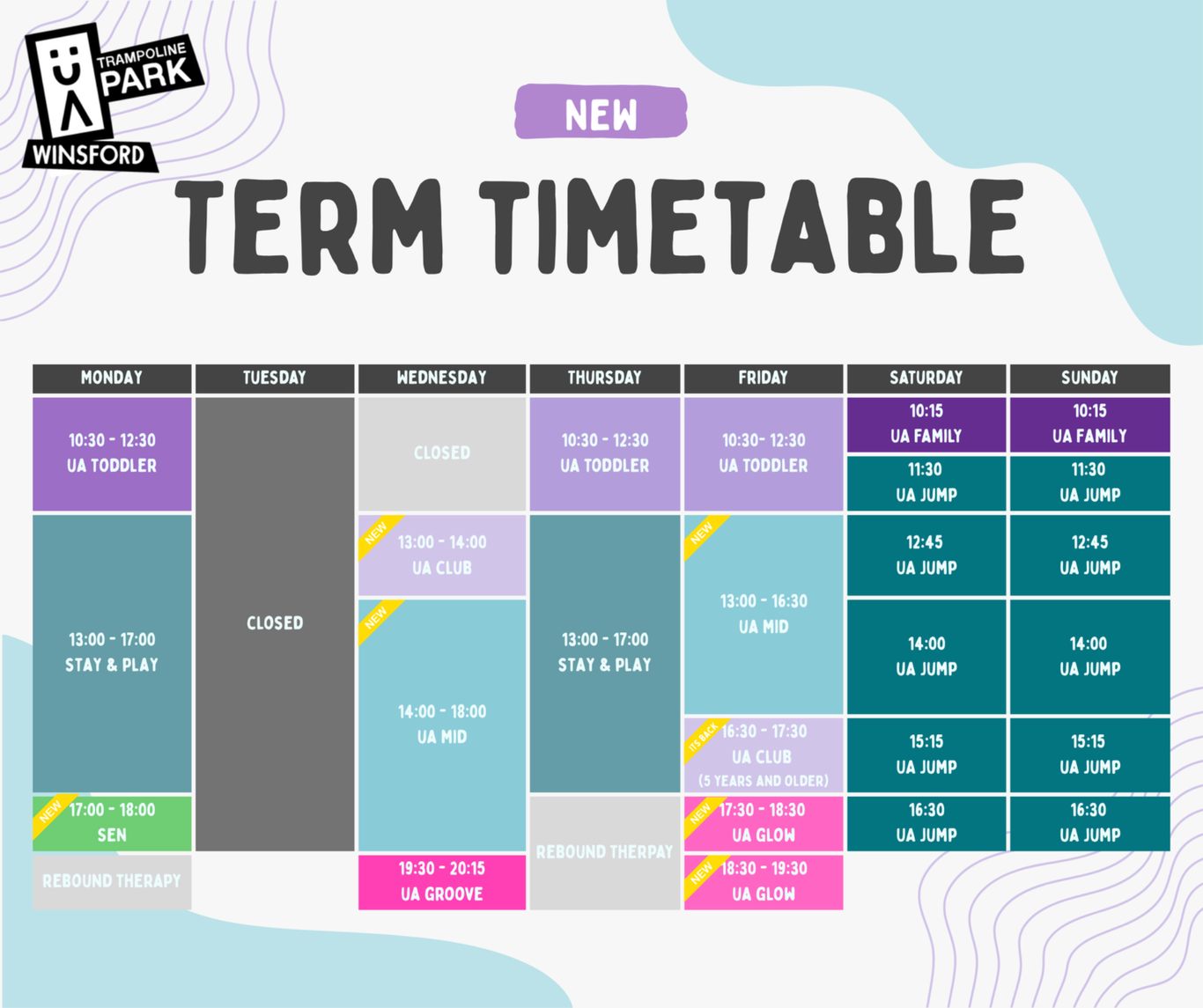 UA Cheshire Trampoline Park Timetable