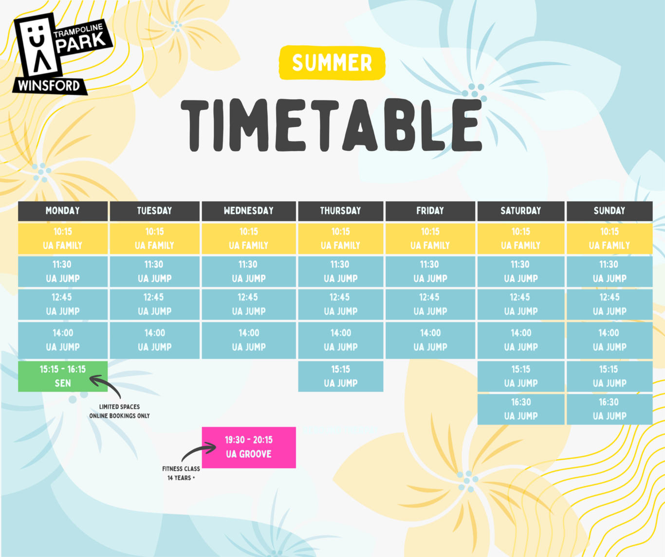UA Cheshire Trampoline Park Timetable