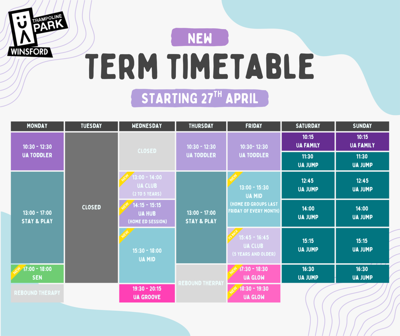 UA Cheshire Trampoline Park Timetable